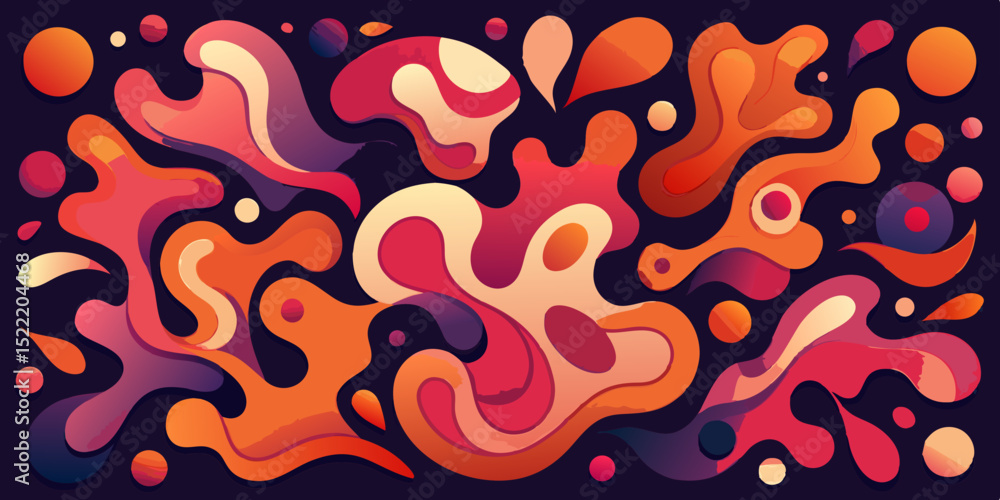 Poster abstract colorful fluid shapes with gradient transitions on a dark background modern art style orang
