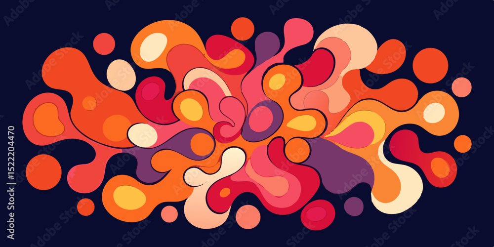 Poster abstract retro design with fluid shapes and vibrant colors on a dark background for creative project