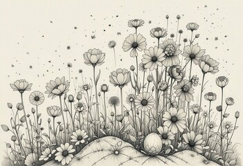 Beautiful floral illustration with detailed line art and intricate designs of flowers