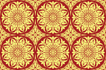 seamless traditional Thai art floral pattern in damask style motifs suitable for wallpaper, textile, tile, cloth, curtain and fabric design isolated illustration vector archive EPS file.