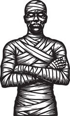 Obraz premium Intricate monochrome illustration of a mummy figure with bandage