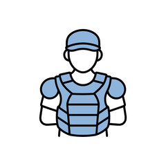 Baseball catcher wearing protective gear in blue uniform for Major League Baseball - Team Identity  
