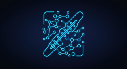 Futuristic neon medical technology concept displaying molecular connection with implantable medical device