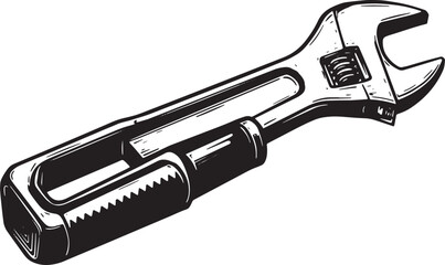 Obraz premium Monochrome digital drawing of an adjustable wrench tool, detaile