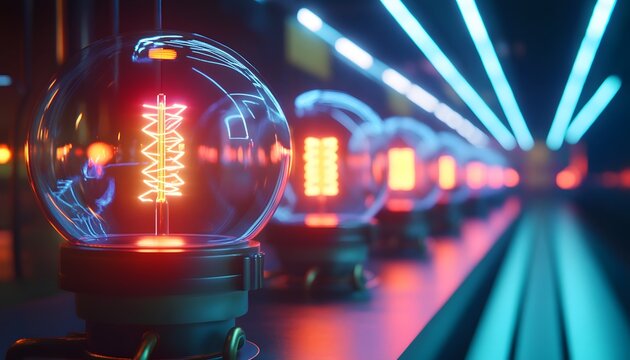 A glowing array of futuristic light bulbs.