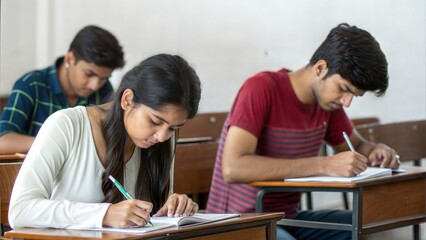 Serious Indian students taking a written test	
