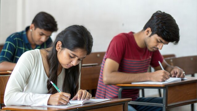 Serious Indian students taking a written test	
