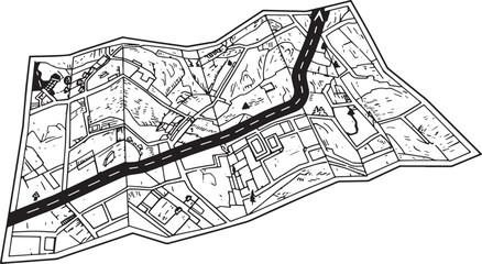 Naklejka premium Monochrome road map illustration of a structured landscape with