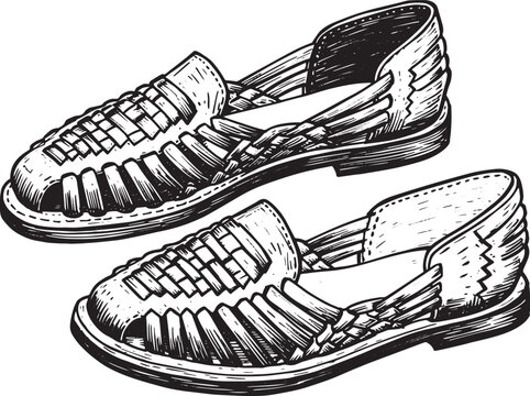 Hand-drawn pair of huaraches showcasing traditional woven leathe