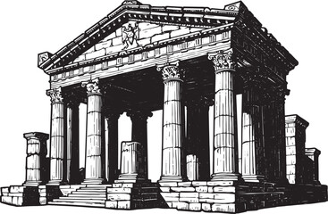 Obraz premium Detailed Black and White Woodcut Illustration of an Ancient Monu