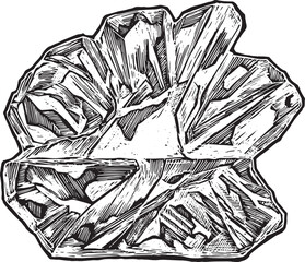 Monochrome Woodcut Depiction of an Intricate and Frozen Ice Scul