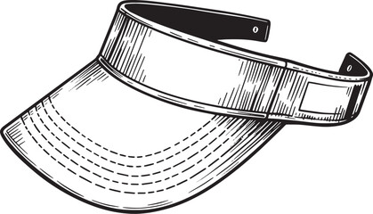 Detailed Woodcut Style Illustration of a Sports Visor in Black a