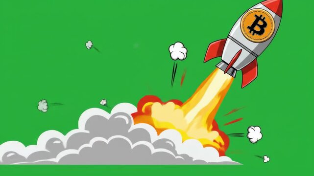 Bitcoin rocket launch graphic design
