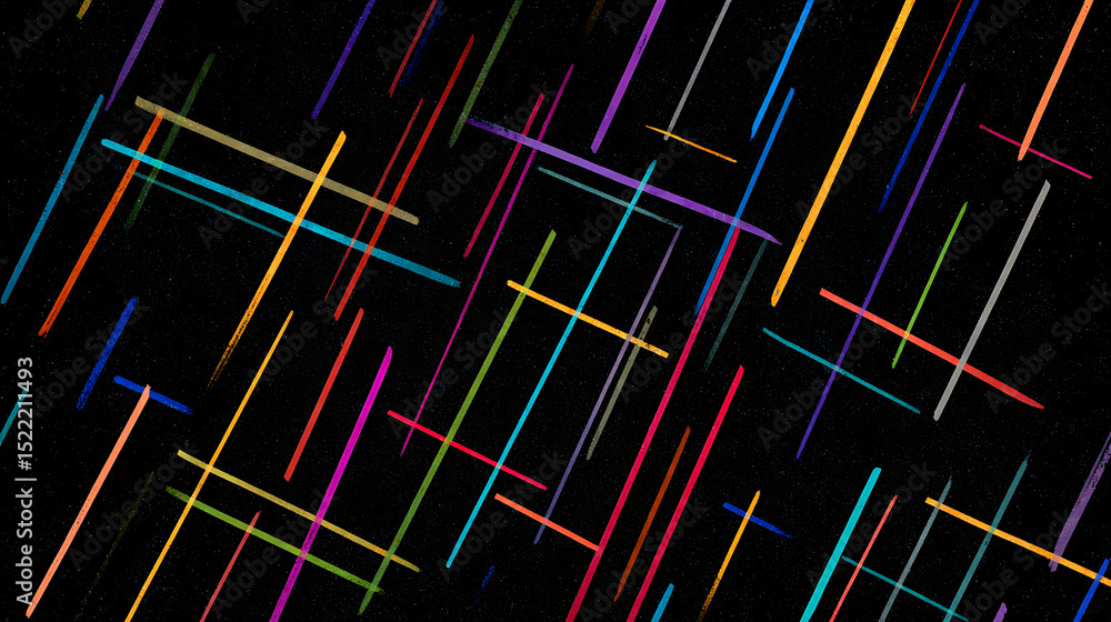 Fototapete colorful geometric lines arranged in a clean and precise abstract vector style on a black background