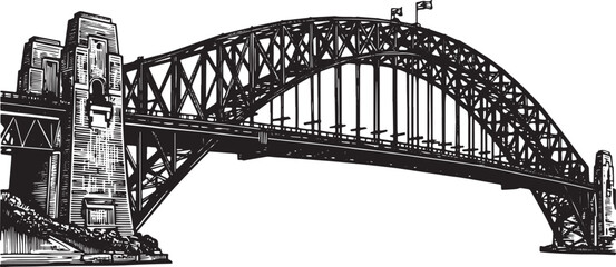 Fototapeta premium Striking woodcut illustration of the iconic Sydney Harbour Bridg