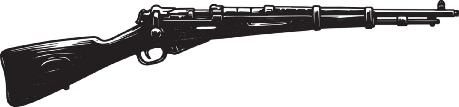 Detailed Woodcut Illustration of a Mosin Nagant Rifle in Black a