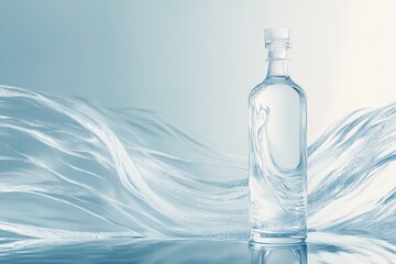 Fototapeta premium Clear glass bottle with water flowing design.