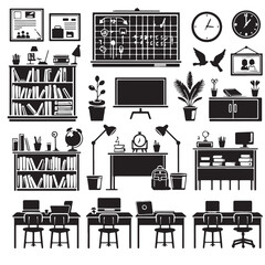 Extensive Collection of Office and School Interior Icons © Doptor
