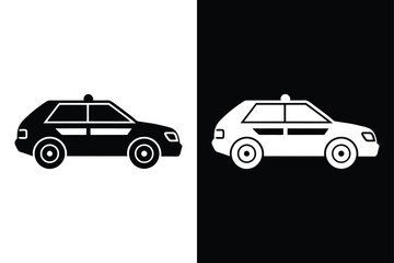 Fototapeta premium Police Car Icon. Black Patrol Vehicle with Siren Light Vector