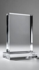 A stunning image of blank square glass trophy mockup, 3d rendering. Empty acrylic award design mock up. Transparent realistic crystal prize plate template. Premium first place.