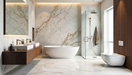 Luxury bathroom featuring marble shower and walls, clean, water, spacious