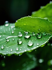 an AI Image Generator, Dewdrops Glimmering on a Green Leaf in Vibrant Natural Setting