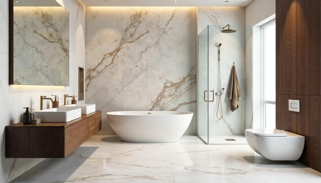 Luxury bathroom featuring marble shower and walls, clean, water, spacious