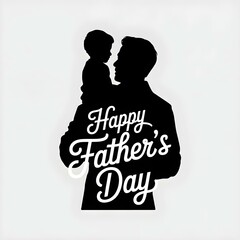 Father Holding Child Silhouette Logo with Happy Fathers Day Calligraphy Text

