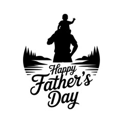 Father Holding Child Silhouette Logo with Happy Fathers Day Calligraphy Text

