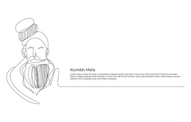 Kumbh Mela Single-Line Drawing of Spiritual Pilgrimage, Line Drawing of Kumbh Mela Dancers, Line Art Illustration of a Sadhu for Kumbh Mela,