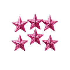 Six pink glitter stars on festive art joy dark hope on transparent background