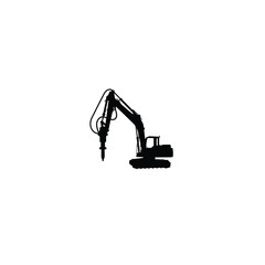 Hydraulic Hammer Silhouette on White Background – Modern Construction Tool Vector