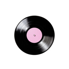 Vintage vinyl record with a colorful label and visible grooves isolated on a transparent background 