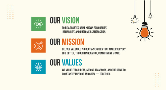Vision Mission values Wall Branding or Wall Decal Concept. Corporate, Business, Office
