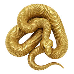 3D Illustration of a Golden Snake Coiled on Transparent Background