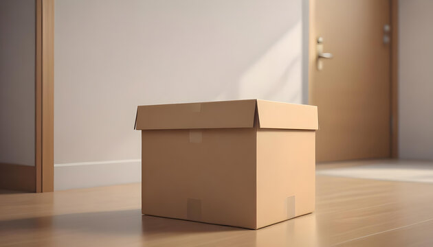 Cardboard box with personal items by the door - resignation scene.