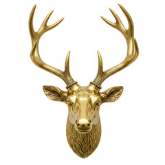 3D Illustration of Glistening Golden Deer Head with Majestic Antlers