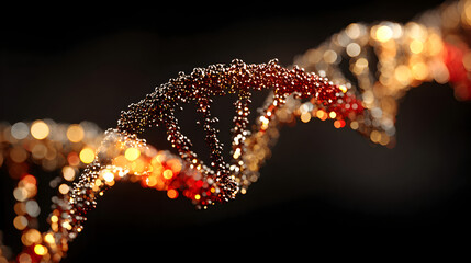 A glowing and intricate digital representation of a DNA double helix structure is displayed against a dark backdrop, symbolizing genetic science advancement.
