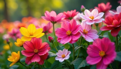 Vibrant May flowers in full bloom, showcasing diverse colors and textures , sunshine, blossom, background