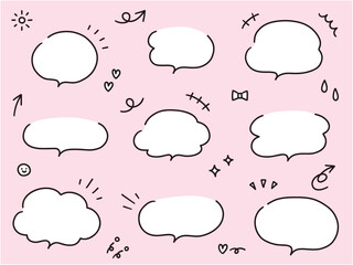 手書き風のシンプルな吹き出しのベクターイラストセット。ふきだし、フレーム、おしゃれ、落書き