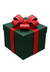 Obraz premium 3D Rendering Green Gift Box with a Festive Red Bow on Transparent BG