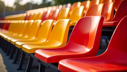 Arrangement of bright stadium seats, closeup abstract photo