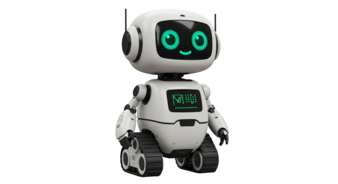 Cute White Robot Toy AI Character 3d Rendering With Transparent Background