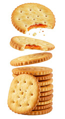 Delicious Stacked Round Crackers with Sweet Filling Isolated on Transparent