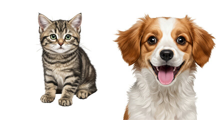 Fototapeta premium Adorable Photo of Dog and Cat Pets Friendship on Transparent Background