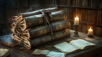 Illuminating the Past: A Still Life of Ancient Books and Gentle Candlelight