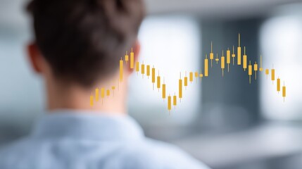 A trader watching gold price fluctuate on a glowing screen with a rising golden graph, symbolizing gold speculation.