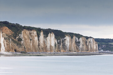 Sceneries and Chalk cliffs along the Channel coast in France, Normandy