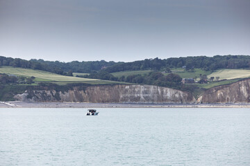 Sceneries and Chalk cliffs along the Channel coast in France, Normandy