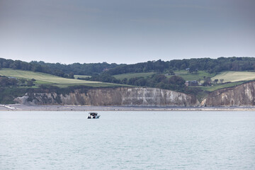 Sceneries and Chalk cliffs along the Channel coast in France, Normandy